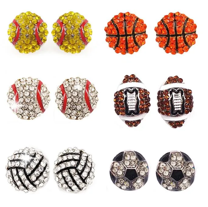 Samlingsobjekt för baseball softball örhänge stud bling halsband Sport Game Ball Post Stud örhängen Strass Basketball Volleyboll Baseball Fotbollsfan