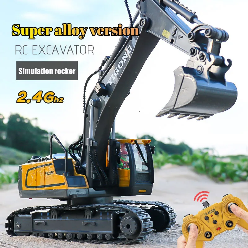 Remote Controlled Excavator Toy: 11 Channel Alloy Construction