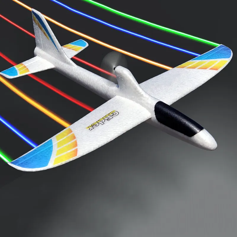 ElectricRC Aircraft Airplanes Luminous USB Charging Electric Hand Throwing Glider Soft Foam Coloured Lights DIY Model Toy for Children Gift 0 230325