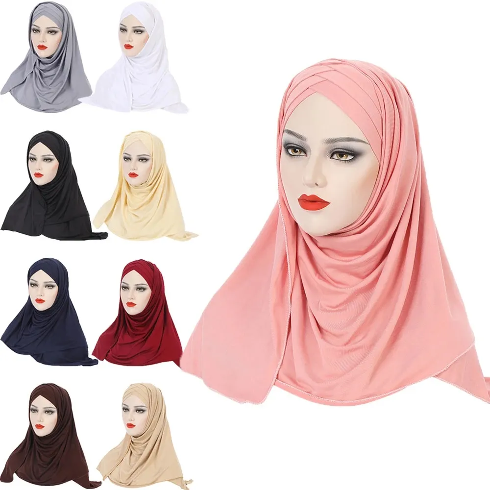 Sciarpa di cotone tinta unita Hijab per le donne musulmane Jersey elasticizzato Sciarpa per la testa Sciarpe avvolgenti per la testa Turbante Copricapo Copricapo per donna