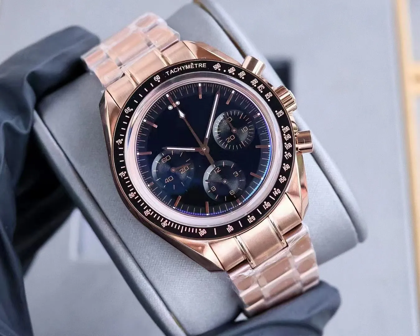 Omega Watch Designer Montre mécanique pour homme avec mouvement manuel 3861 de très haute qualité Cadran 42 mm Boîtier en or rose Fonction intérieure Parfait Super étanche Luxe W