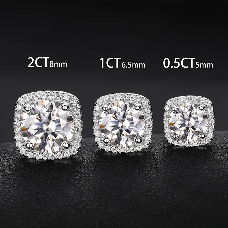 Boucles d'oreilles en diamant 0.5CT 1CT 2CT 925 STERLING Silver Bling Moisanite Studs Bijoux pour les hommes Femmes Nice cadeau