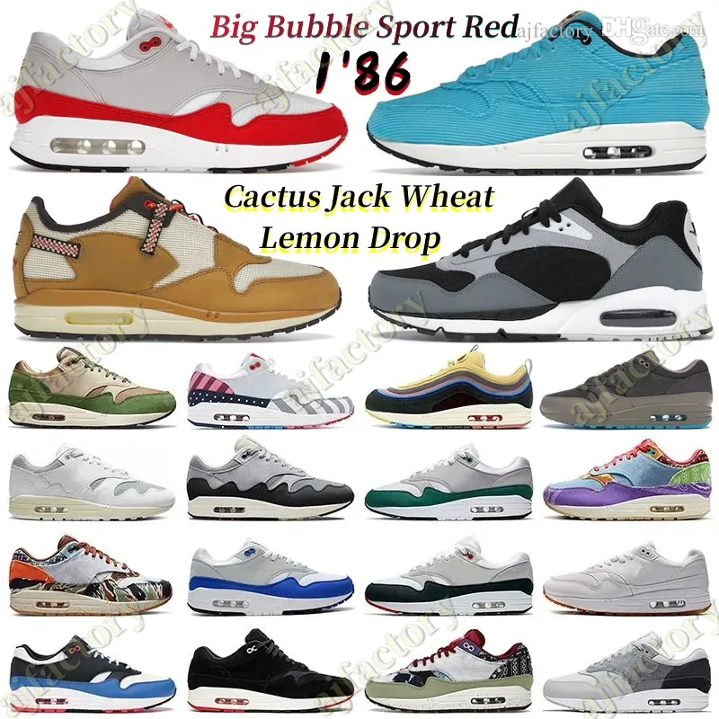 Patta Heren Loopschoenen 1s 86 Aqua Noise Big Bubble Sport Red Cactus Jack Wheat Lemon Drop Stone Saturn Corduroy Baltic Blue golven dames heren 1 87 Sport Sneakers