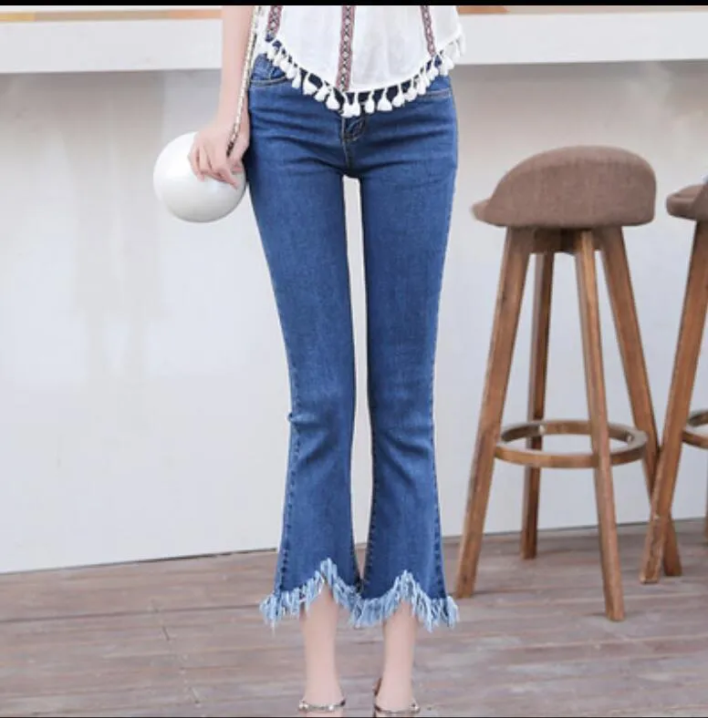 Women's Pants & Capris 2023 Fashion Jeans Nine Solid Color Stretch Tassel Slim Pantalon Femme Trousers High Quality Plus Size