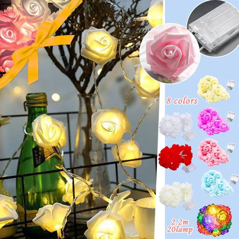 Decorazioni natalizie 2.2m 20LED Simulazione Rose String Light per San Valentino Matrimonio Festa di compleanno Ghirlanda Luci fata Decor Batteria