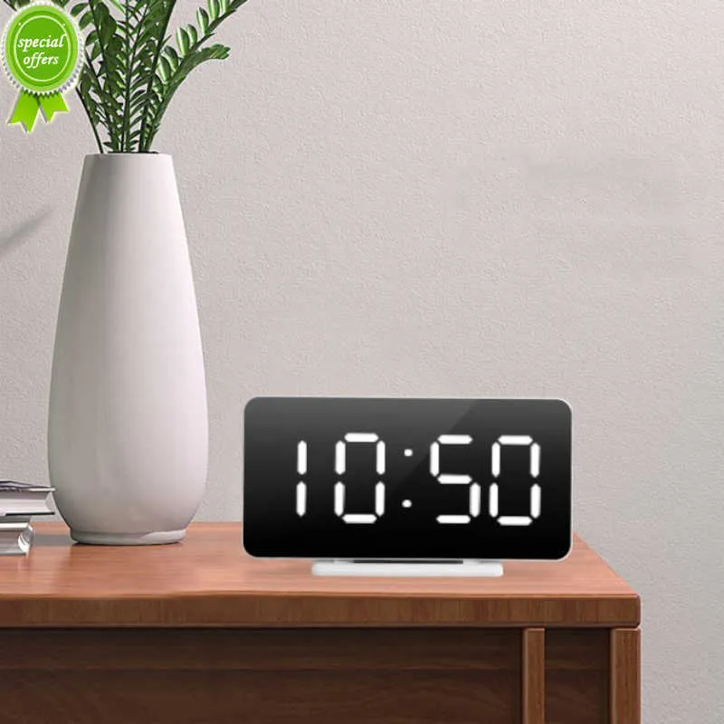 Nieuwe spiegeltafel klok multifunctioneel digitaal alarm snooze display time night led licht bureau bureaublad home decor geschenken voor kinderen