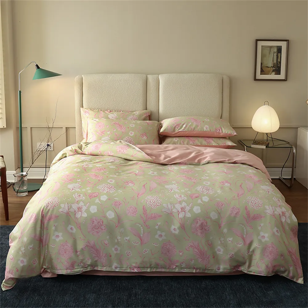 مجموعات الفراش Svetanya Bohemian Pink Pastoral Flowers مصرية الفراش القطن مجموعة الملكة الملك حجم bedlinens ورقة حاف مجموعة 230324