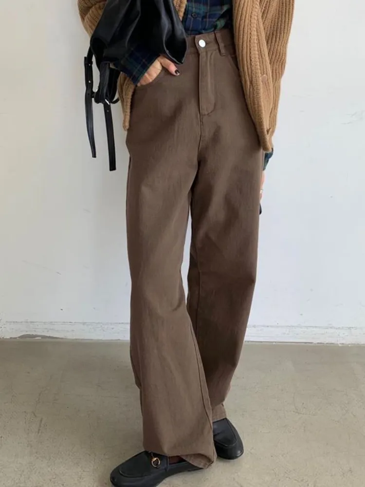 Dżinsy damskie houzhou vintage streetwear brązowe dżinsy kobiety y2k 90s estetyczne dżinsowe spodnie o wysokiej talii dżins