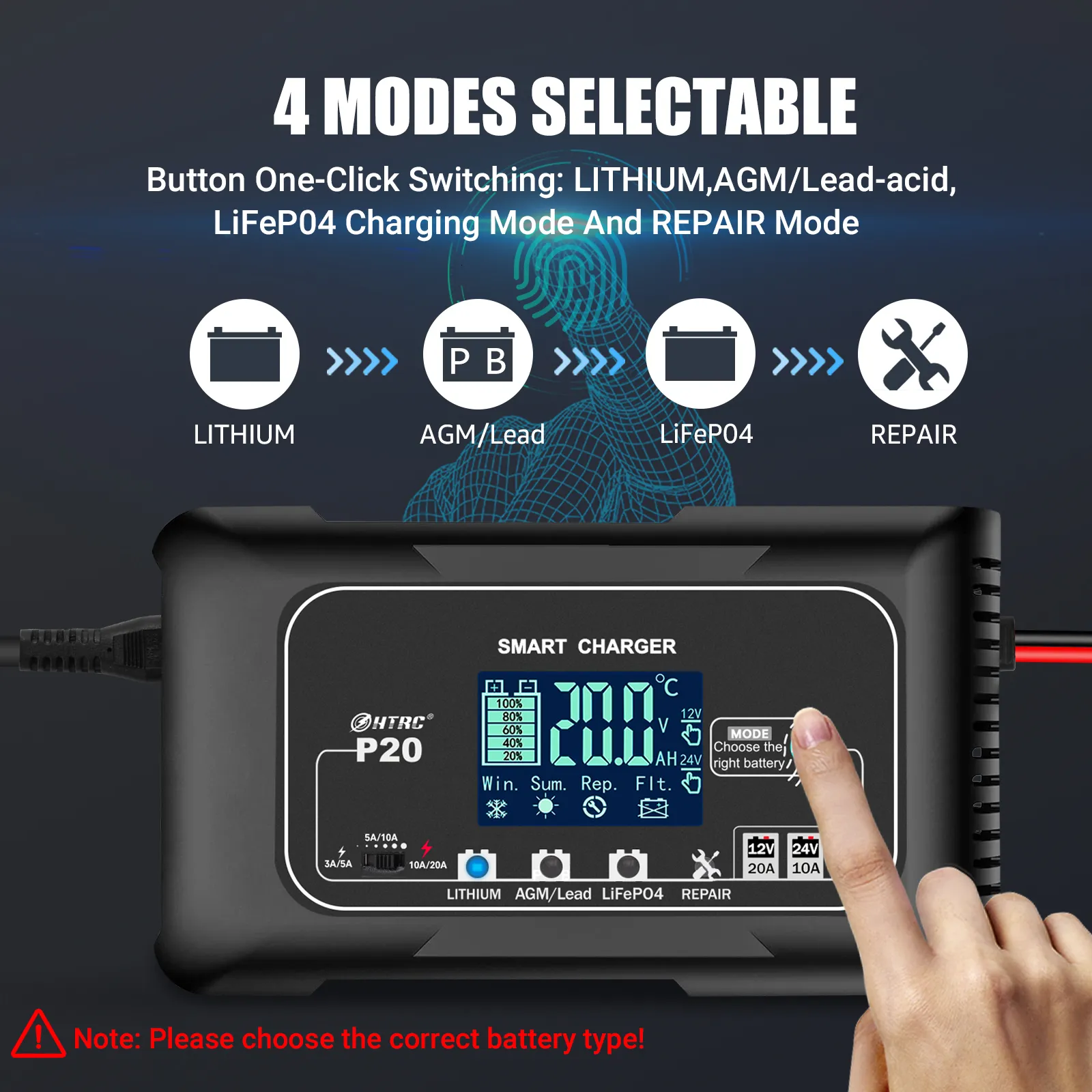 5A 12V Automatic Smart Battery Charger and Maintainer with LCD Display for  Lead Acid and Lithium (LiFePO4) Batteries