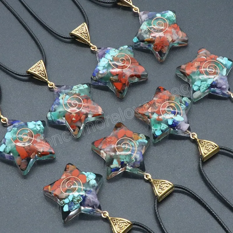 Star Shape Natural Stone Orgonite Necklace for Women Energy 7 Chakras Chips Crystal Orgone Pendant Necklace Healing Smycken