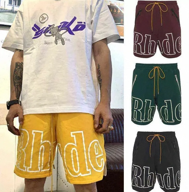 Pantaloncini da bagno da uomo Rhude Rhudes Moda Uomo Donna Casual Skateboard riflettente Hip Hop Beach Rhude Tasca con cerniera Pantaloni corti larghi Formato asiatico M-3XL