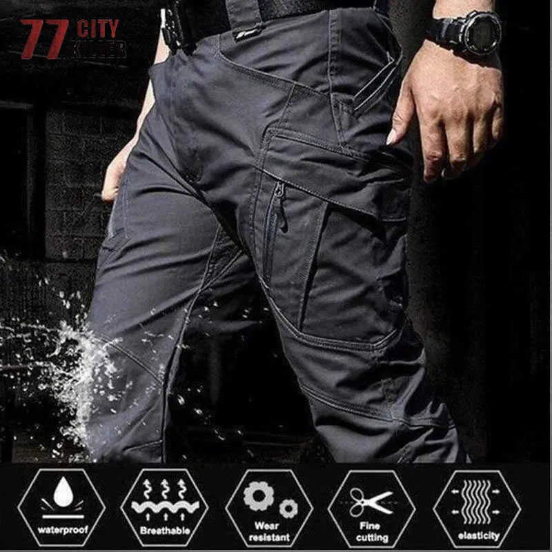 Herenbroek Militaire tactische broek Mens Multiple Pocket Waterdichte ladingbroeken mannelijk Swat Combat Ademende slanke vet heren werk joggers w0325