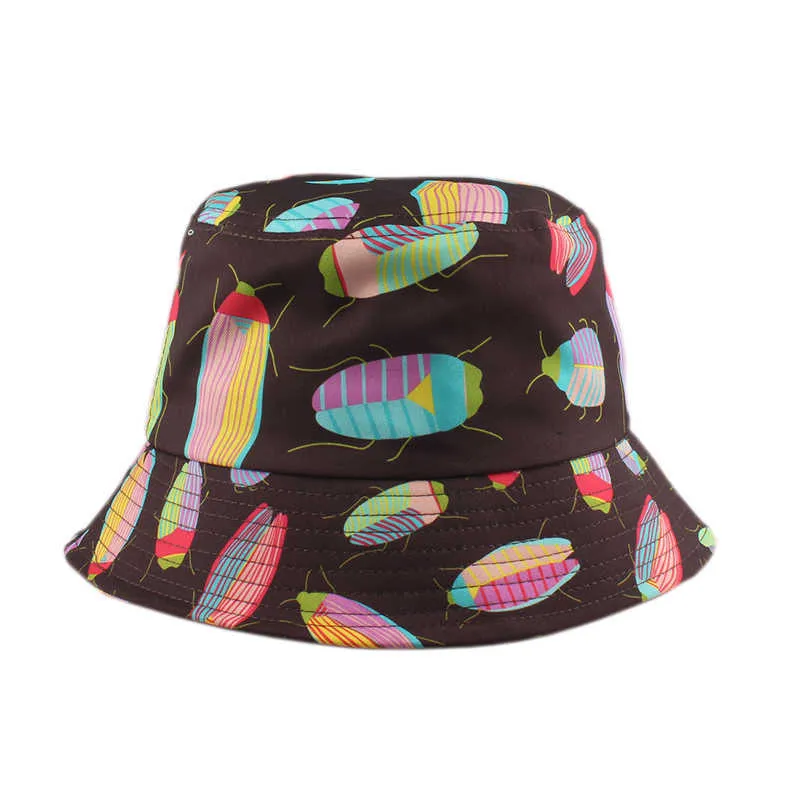 Wide Brim Hats Panama Bucket Hat Men Women Summer Fisherman Hat Cartoon Insect Hip Hop Cap Vintage Printing Fishing Hat P230311