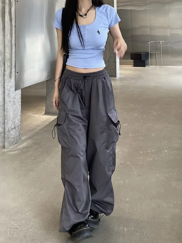 JWZUY Woman Cargo Sweatpants with Pockets Y2k Baggy Wide Leg Pants