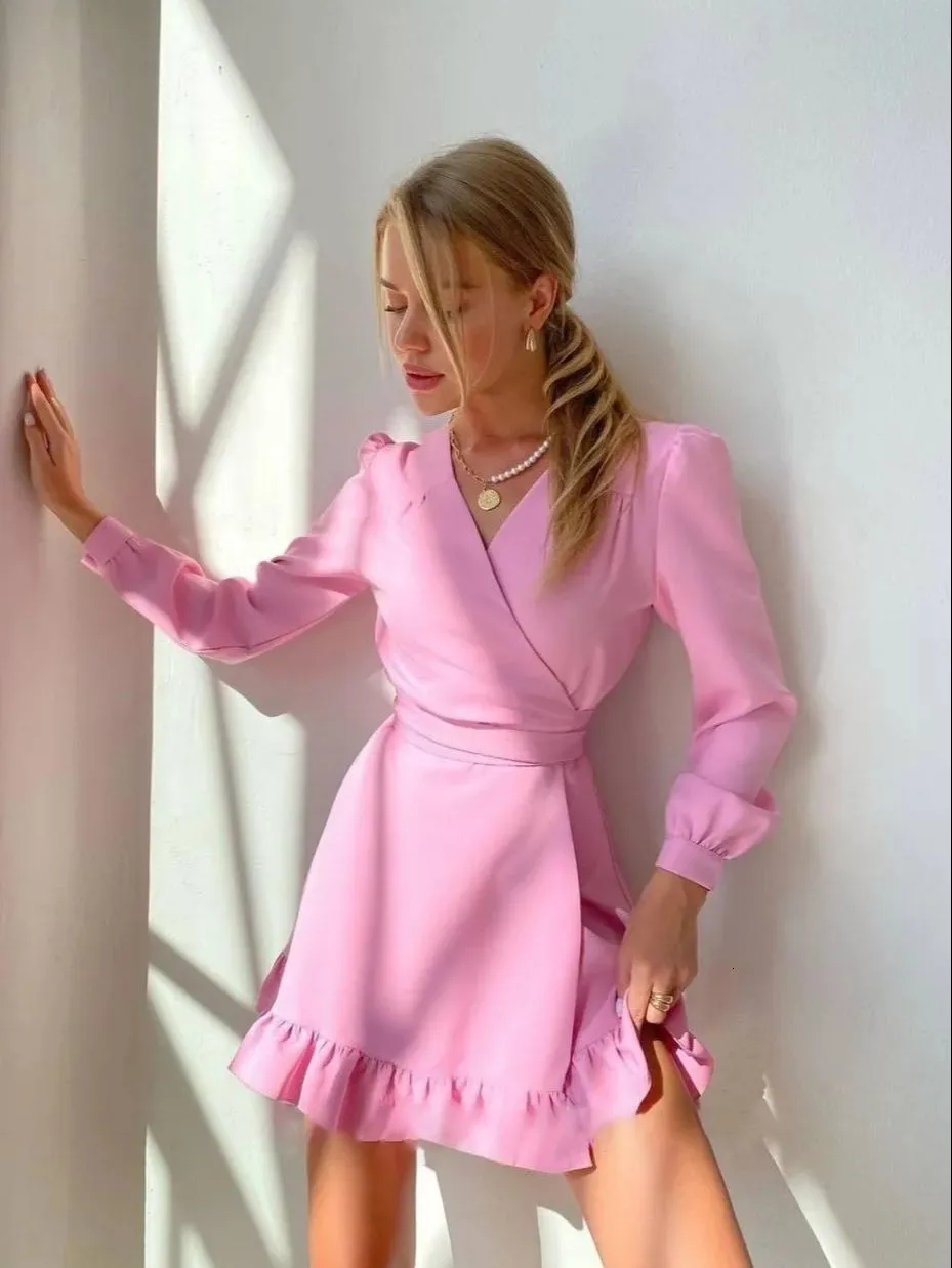 Sweet Ruffled A-Line Robe Dress Female Dress with Long Sleeves and High Waist - Perfect for Casual Parties and Summer Fashion