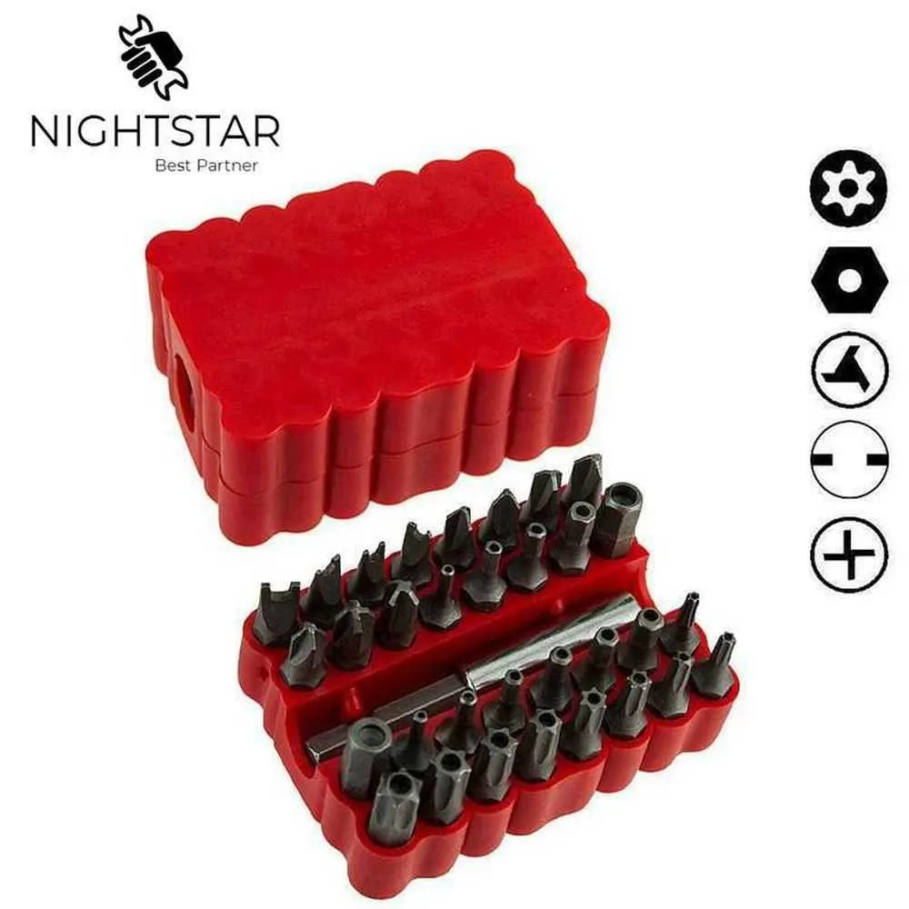 33Pcs Screwdriver Tamper Proof Security Bits Set with Magnetic Extension Bit Holder Torx Hex Star Spanner woodworking Tools