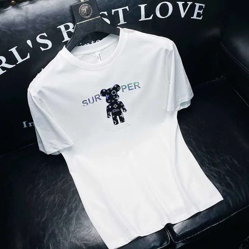 T-shirt da uomo firmate Light luxury summer doppio cotone mercerizzato bianco da uomo manica corta slim ins orso stampa mezza t-shirt moda SFZ0