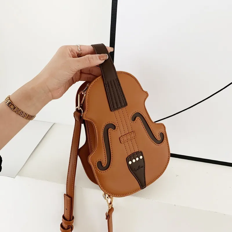 배낭 바이올린 모양 PU 가죽 여성용 작은 배낭 창조적 바이올린 여성 크로스 바디 가방 재봉 스레드 패션 어깨 가방 230324