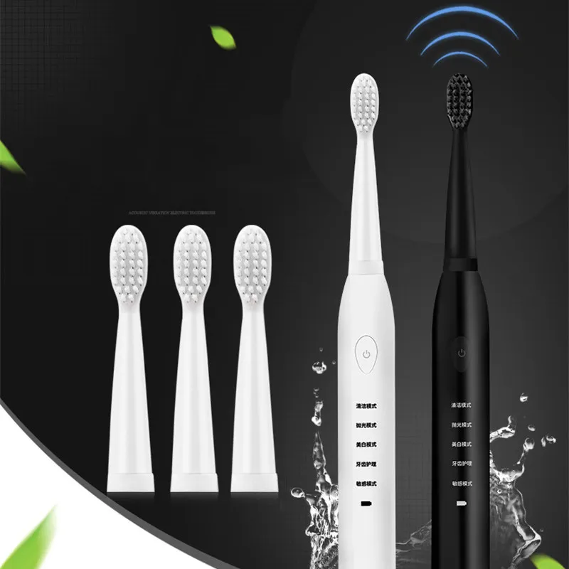 Ultraljuds med högsta kvalitet Sonic Electric Toothborste laddningsbara tandborstar Tvättbara elektroniska blekande tänder borste med 4st ersättare
