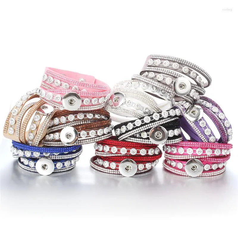 Charm Bracelets Est Snap Jewelry Rhinestone Multilayer Leather Button Bracelet 18mm For Women ZE571