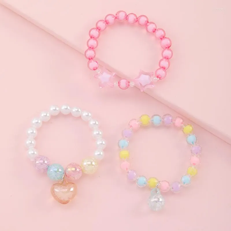 Strand Lovecryst 3Pcs/set Lovely Handmade Beaded Children's Bracelets Candy Colored Resin Beads Stretch Bracelet For Girls Gifts