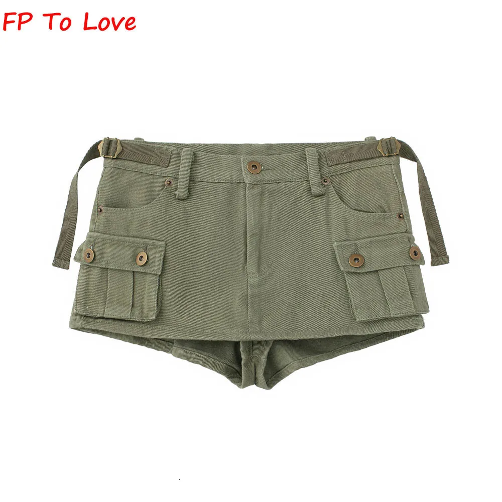 Röcke Y2K Armygreen Taschenshorts Mini Sexy High Street Schwarz Stylischer Button Chic Bottom Frau PB ZA Weiblich 230325