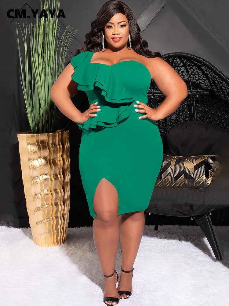 Plus Size Ruffle Shoulder Bodycon Midi Dress - Sexy Curve Fashion for  Parties \u0026 Clubs - Sleeveless Vestidos for Women