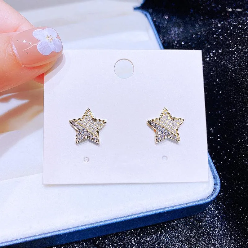 Stud Earrings Exquisite Imitation Pearl Crystal Star Gold Color Plated Cubic Zirconia Women Jewelry