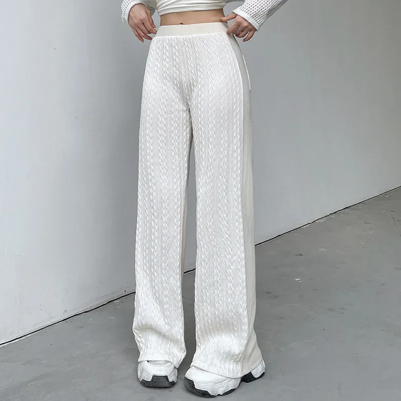 Women's Pants 's Casual Panelled Knitted 2023 Spring Straight Tube White Wide Leg Trousers Girls Full Length Loose 230325