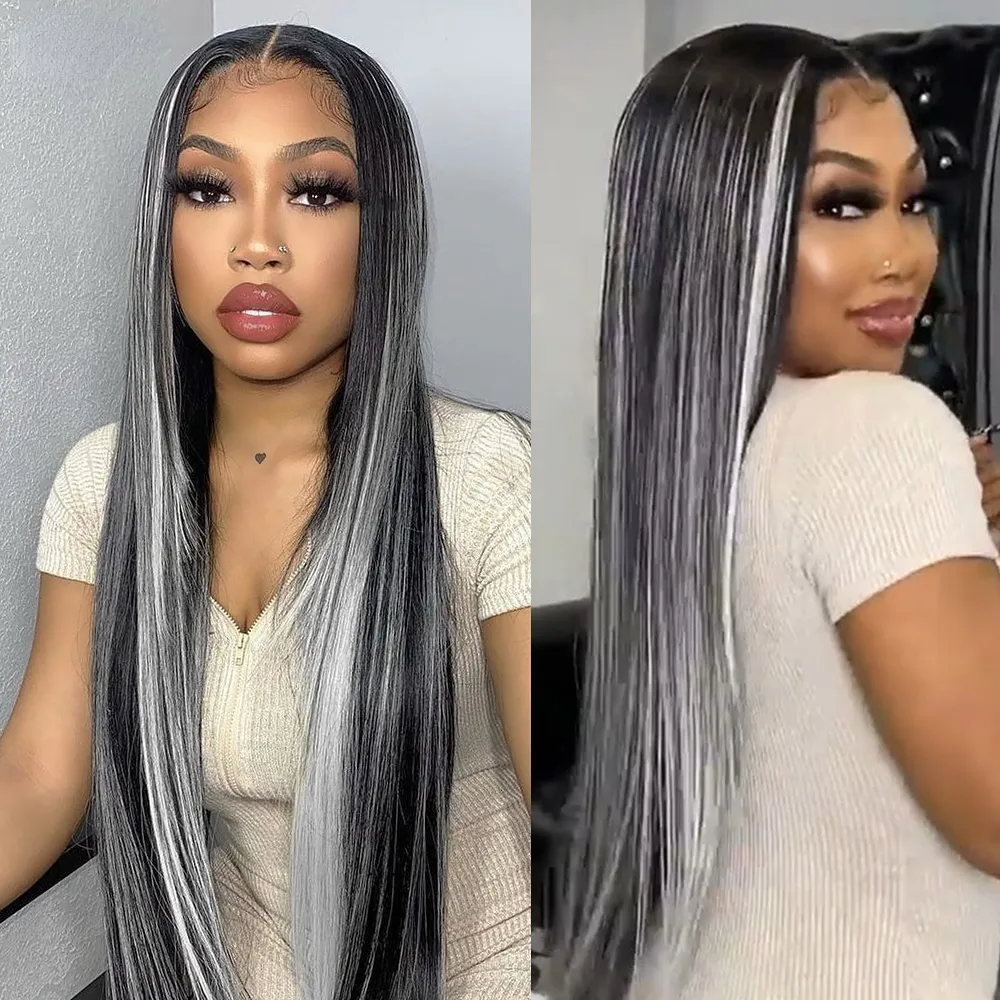 Long Straight Brazilian Black Grey Highlight Wig 13X4 Transparent Lace Front Wig Highlight Blonde Colored Gray Synthetic Wigs From Bkebeautyhair 12.16 DHgate.Com