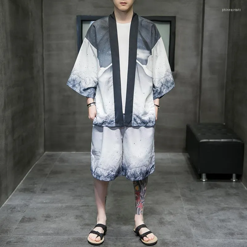 Active Set Summer Men Yoga Tai Chi Martial Arts Set Kimono Chinese Style Lose Cool Open Front Jack pant Jogger Outfit Casual Workout