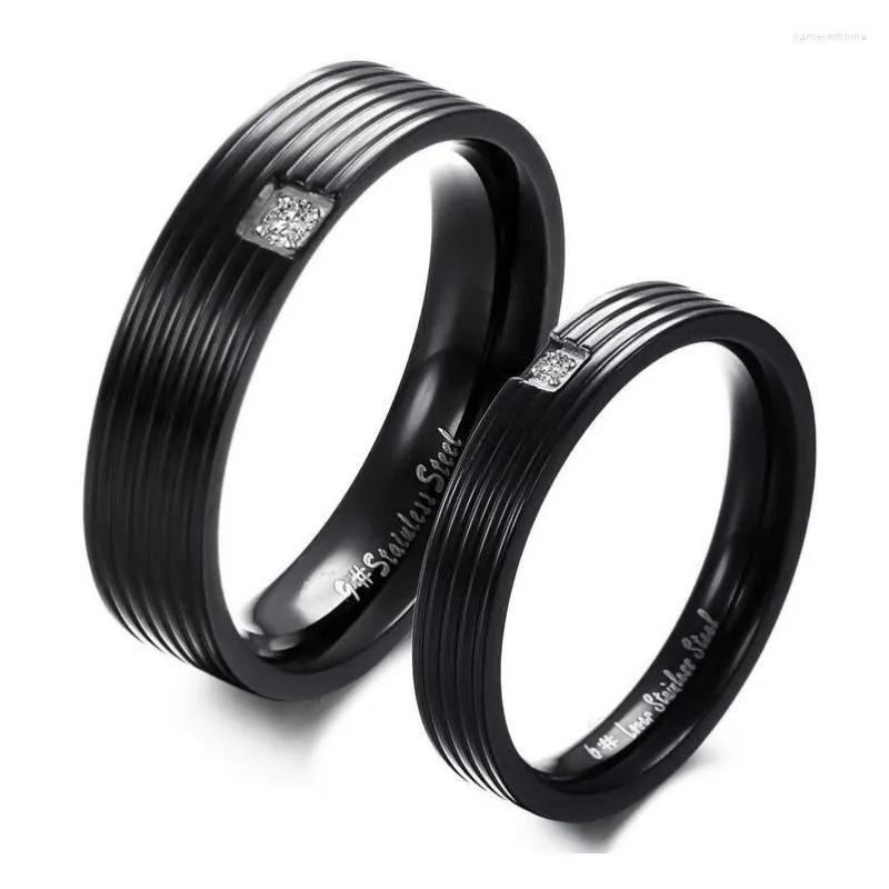 Anneaux De Mariage Vintage CZ Couple Bague Pour Femmes Et Hommes Noir En Acier Inoxydable De Haute Qualité