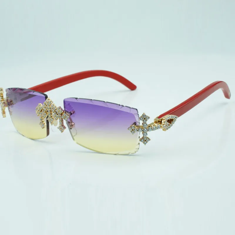 Lunettes de soleil cool Cross Diamond 3524031, pieds en bois rouge naturel, verres taillés 57 mm