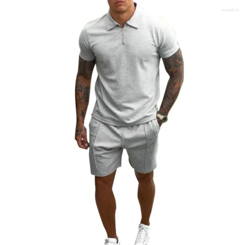 Męskie dresy męskie męskie stroje 2 -częściowy zestaw modny odzież 2023 Mężczyzn dresowy kombinezon joggingowy kołnierz i szorty bawełniane