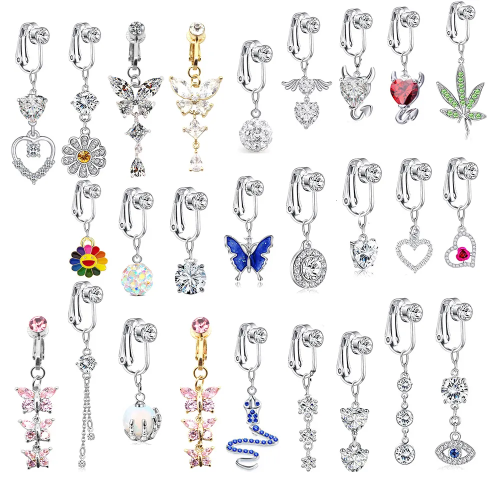 Neusringen studs faux nep buik piercing vlinderbladeren bungelende lange knop pircing clip op navel navel kraakbeen oorr 230325