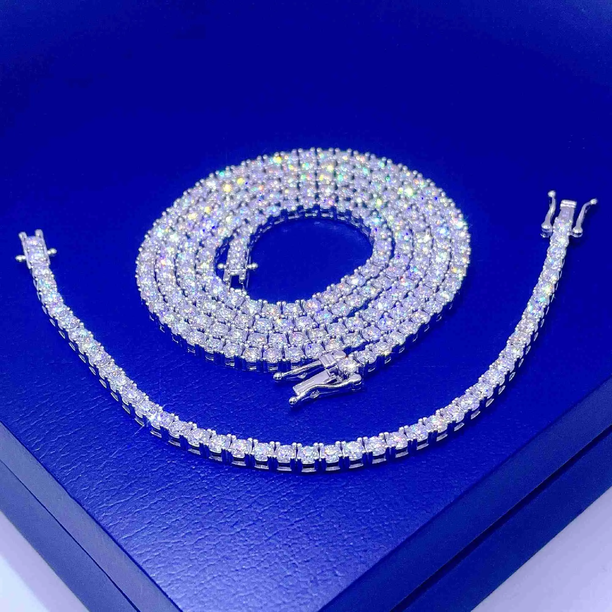 Tenis Kolye 3mm Zincir Stok Gümüş Moissanit Diamond S Fine