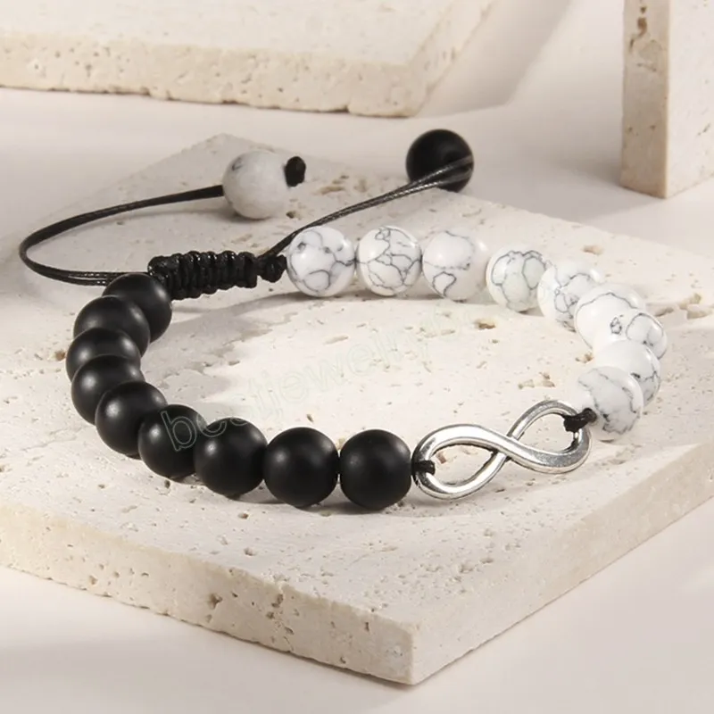 Pulseras con dijes de cadena infinita de amor infinito para hombre y mujer, pulsera con cuentas en blanco y negro, joyería ajustable para mejor amigo