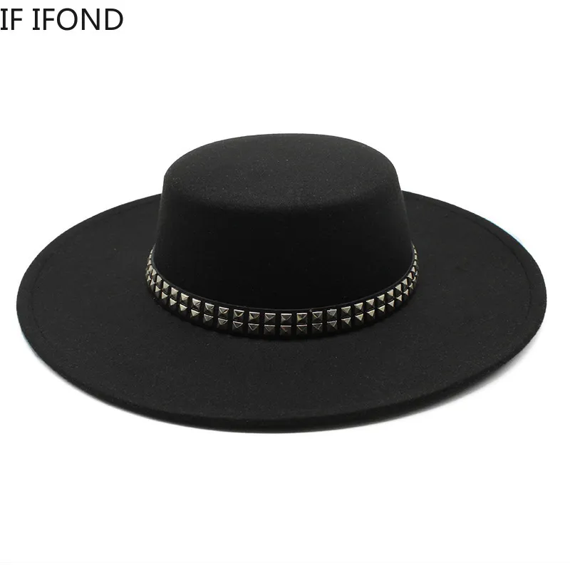 Stingy Brim Chapeaux Haute Qualité 10 CM Large Fedora Vintage Classique Feutre De Laine Avec Ceinture Décor Panama Noir Robe Formelle 230325