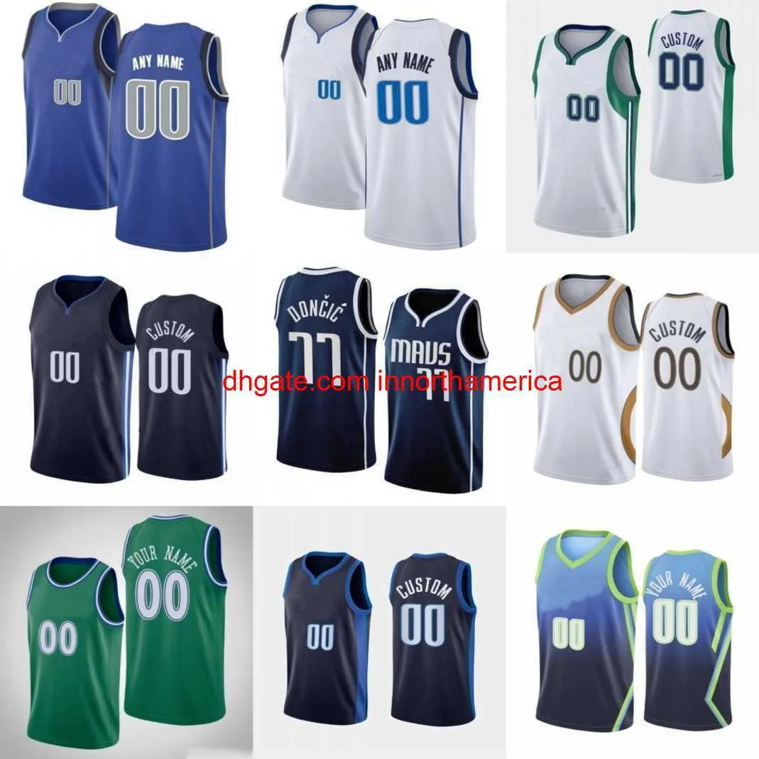 Camisa de basquete costurada personalizada Luka azul 77 Doncic 3 Jaden Hardy 11 Tim Hardaway Jr. 26 Spencer Dinwiddie 44 Davis Bertans 7 Dwight Powell Maxi Kleber