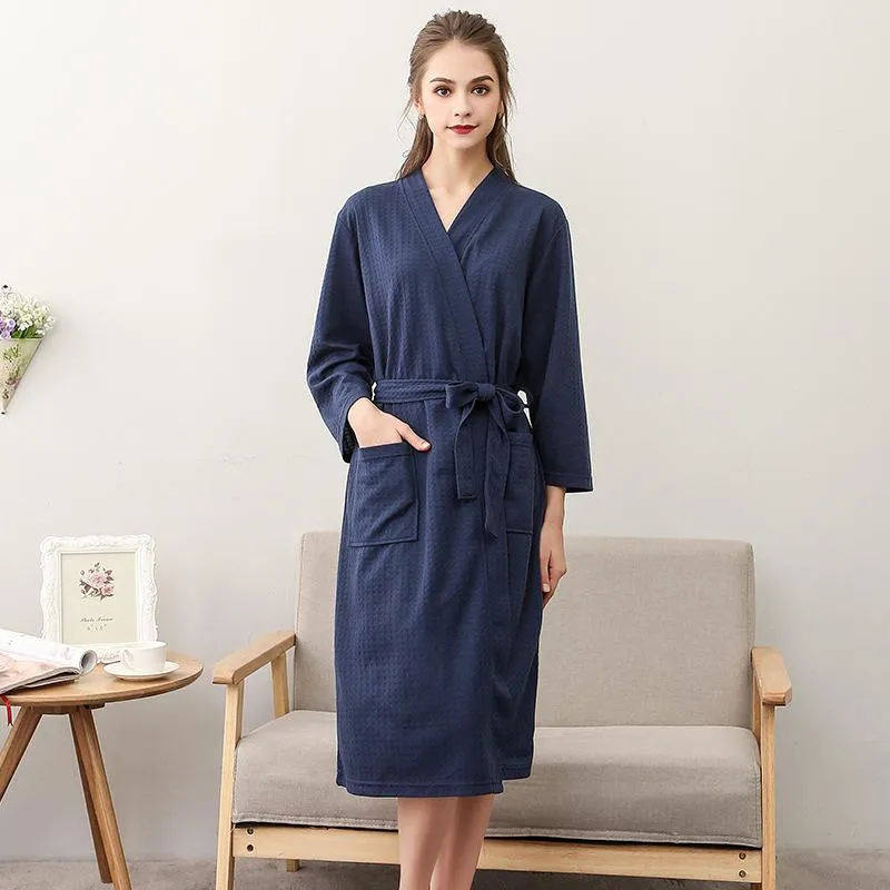 Vêtements de nuit pour femmes femmes été 2023 longue robe de bain douce pyjamas Kimono solide gaufre peignoir avec ceintures robe de chambre femme HomewearWomen'