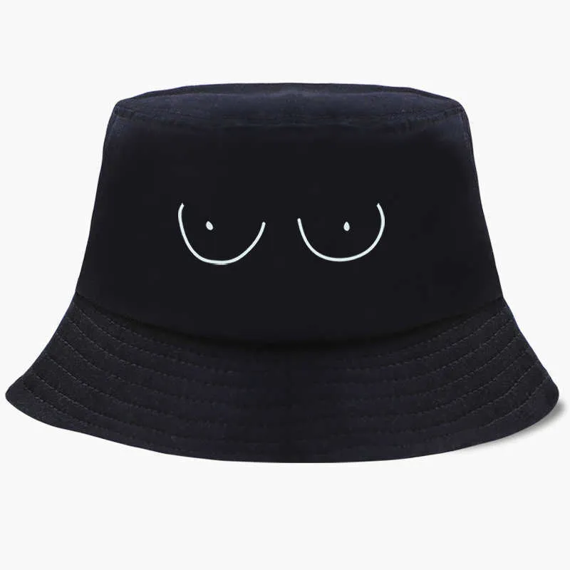 Wide Brim Hats Funny TITTIES BOOBS BOOBIES Print Bob Bucket Hats Summer Mens Panama Women Fisherman Hat Cotton Blk Caps Hip Hop Beh Cap P230311