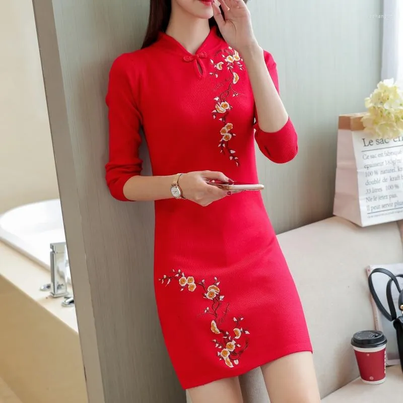 Women's Sweaters And Cultivate Morality In The Long Embroidered Sweater Dress Spread Out Under Fork F2023 Robe Unlined Upper Garment