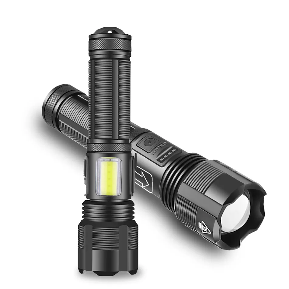 Tactische COB Zaklamp XHP50 LED Zaklamp XHP70.2 4-core USB Oplaadbaar 5 Modi Waterdichte Zaklampen Zoombare Camping Hand Zaklampen