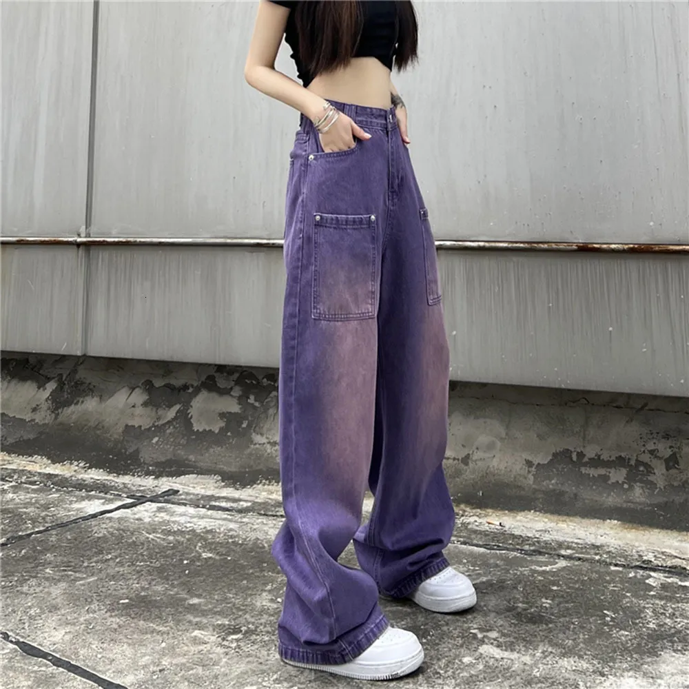 Womens High Waist Straight Denim Jeans, Purple Casual | DHgate