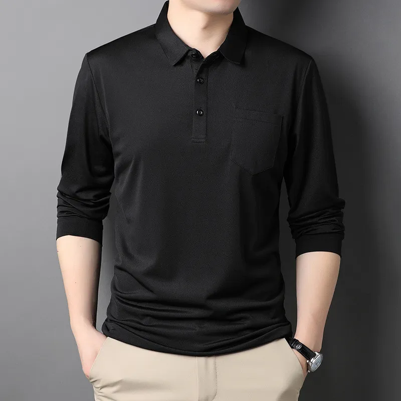 Men's Polos Ymwmhu Arrival Fashion Men Polo Shirt Solid Long Sleeve Pocket Autumn and Spring T-shirts Slim Fit Man Clothing Brand 230325