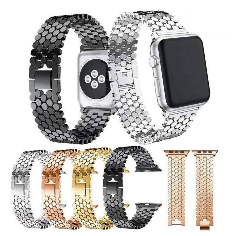 Bracelets Bande Chaîne Bandes Lien Bracelet Régulier Octogone Luxe Poisson Écaille Bracelet pour Apple Watch 38/40/41mm 42/44/45/49mm Bracelet pour iWatch Série 3 4 5 6 7 8 Ultra