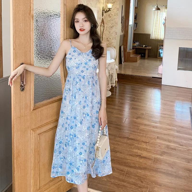 Sukienki swobodne kobiety midi kwiatowy sukienka Sundress Summer 2023 Runway Elegancki vintage boho koreańskie morskie morze plażowe wakacyjne impreza