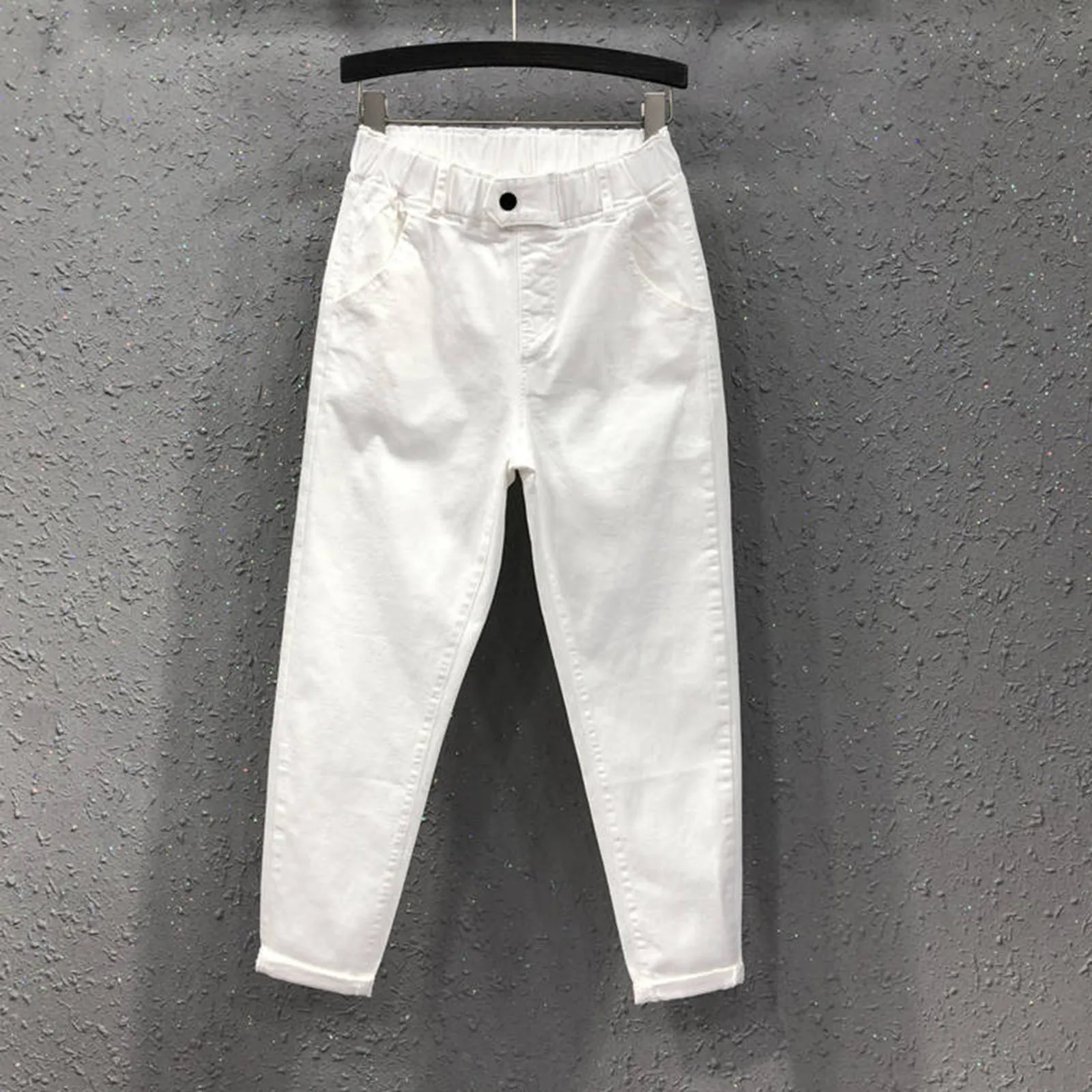 Kvinnors byxor S Fashion Ladies Solid Color Loose Harem Byxor Allmatched Casual Cotton Denim Elastic Midje Yellow White Jeans 230325