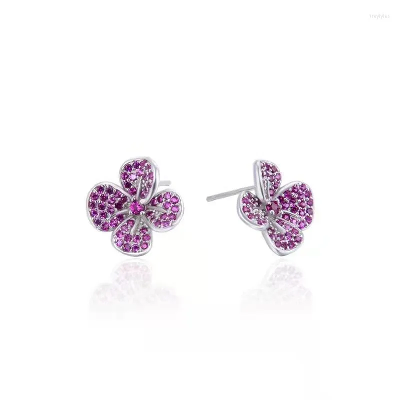 Stud Earrings Simple Fashion Flower Set Pink Crystal Studs With Ear Plugs