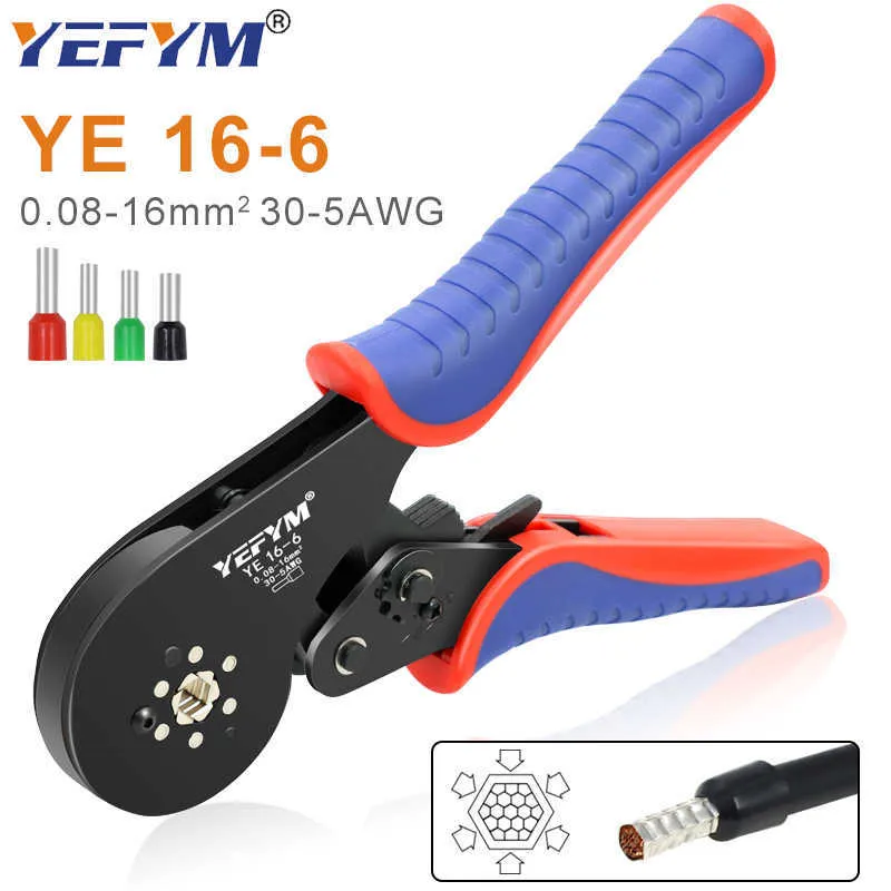 Ferrule Terminal Connectors Hexagon Crimping Pliers YE 16-6 0.08-16mm/30-5AWG Large Range Size Ratchet Electrical Tools YEFYM